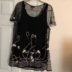 Alfani XL sheer black embroidered top s/s Beautiful worn once